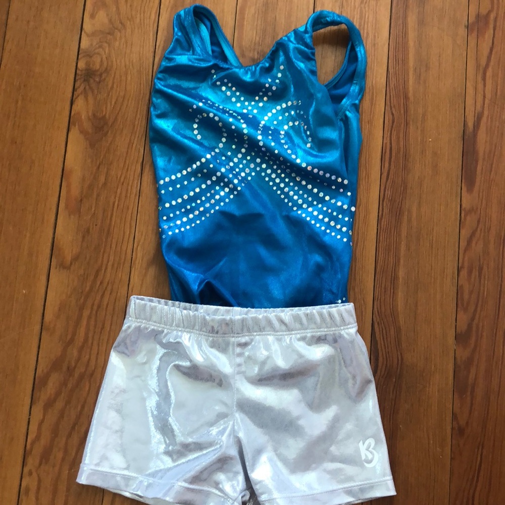 Snowflake Designs gymnastics leotard and shorts